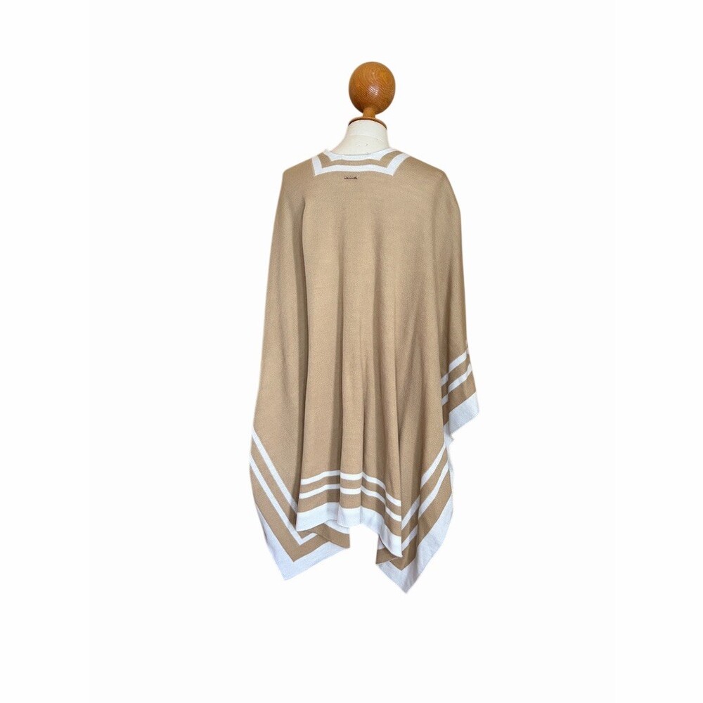 Lauren Ralph Lauren Reversible Ruana Poncho Wrap Womens Camel Tan Ivory - Picture 2 of 4
